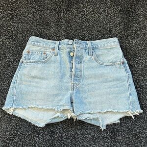 Levi's 501 Light Blue Jean Shorts with Frayed Hem